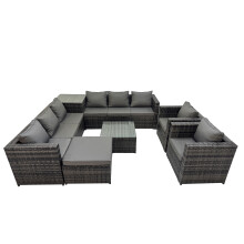 Fimous 9 Seater Garden Rattan Furniture Set & 2 Chiar Side Table Big Stool