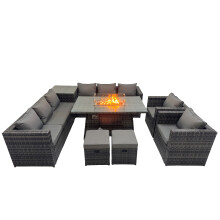 Fimous 10 Seater Garden Outdoor Rattan Furniture Set with 2 Small Stools