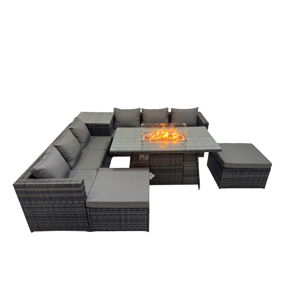 Fimous Unisex Dark Grey Seater Garden Outdoor Rattan Furniture Set With 2 Big Stools In Size 8 - Image 2