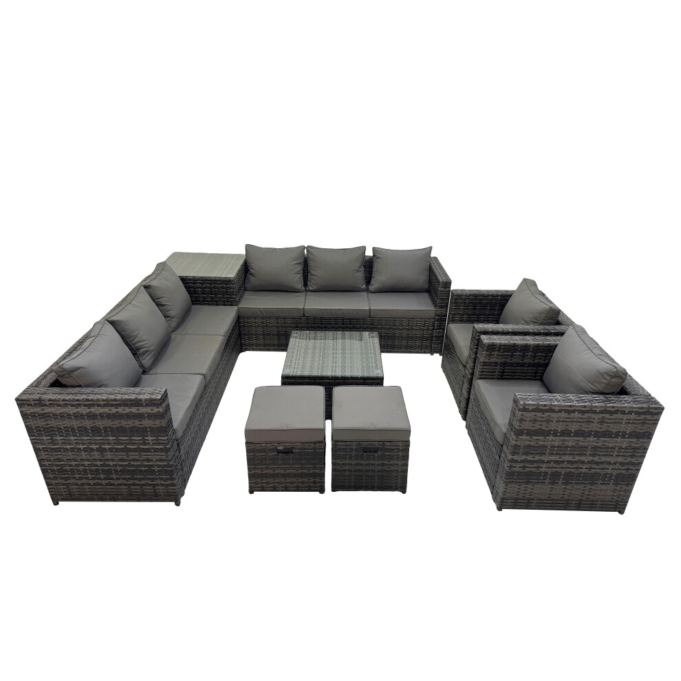 B&Q - Garden Rattan Outdoor Furniture Set 10 Seater Patio Corner Sofa Coffee Table With 2 Small Stool Side Table Dark Grey - Image 2