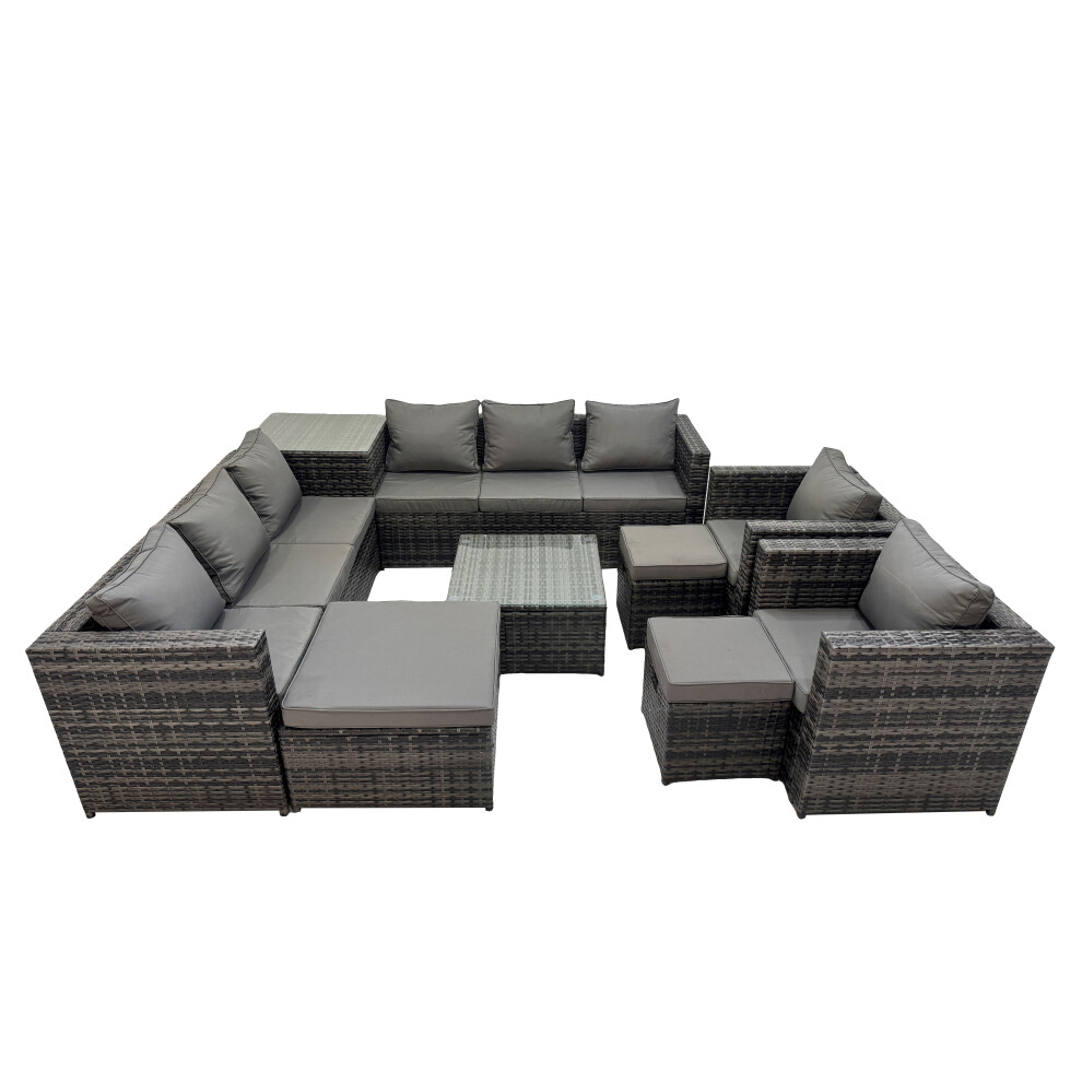 Fimous Unisex Dark Grey Garden Rattan Outdoor Furniture Set Seater With 3 Stool Side Table In Size 11 - Image 2