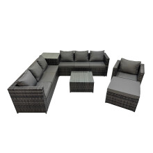 Fimous 8 Seater Garden Outdoor Rattan Furniture Set & Side Table Big Stool