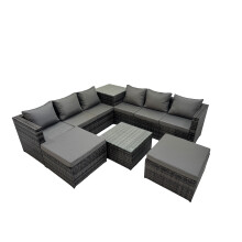 Fimous 8 Seater Garden Outdoor Rattan Furniture Set & 2 Big Stools