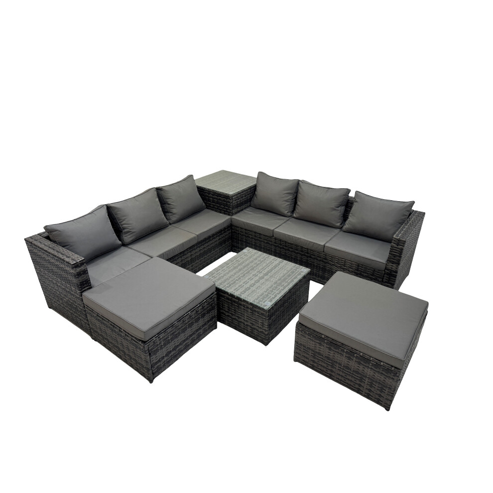Rackhams Dark/Grey 8 Seater Rattan Garden Furniture Set With Corner Sofa, Coffee Table & 2 Stools - Image 2