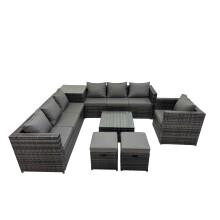 Fimous 9 Seater Garden Outdoor Rattan Furniture Set & Side Table 2 Stool
