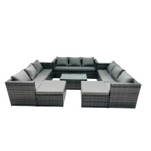 Fimous 11-seater Patio Coffee Table Sofa Set with 2 Big Stools