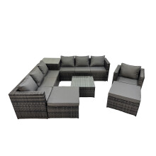 Fimous 9 Seater Garden Outdoor Rattan Furniture Set & Side Table 2 Big Stool