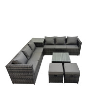 Fimous 8 Seater Garden Outdoor Rattan Furniture Set & 2 Small Stools