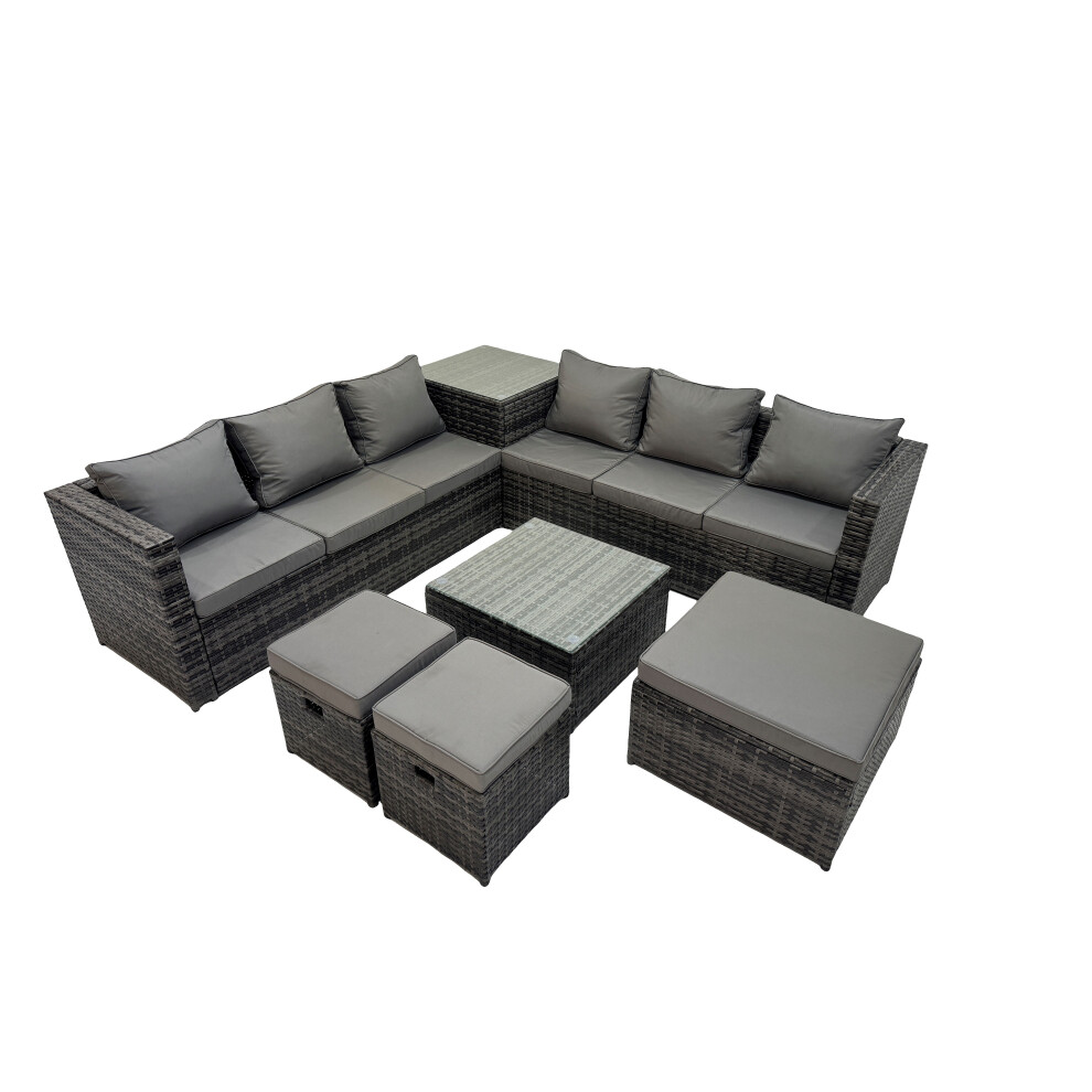 Fimous Unisex Dark Grey Seater Garden Outdoor Rattan Furniture Set & 3 Stools In Size 9 - Image 2