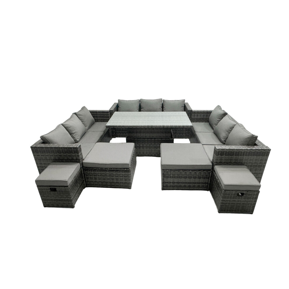 Fimous Rattan Dining Table Sofa Set With 4 Stools Outdoor 13 Seat