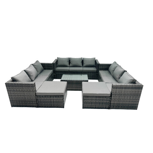 Fimous Fimous 11-seater Patio Coffee Table Sofa Set with 2 Big Stools 1