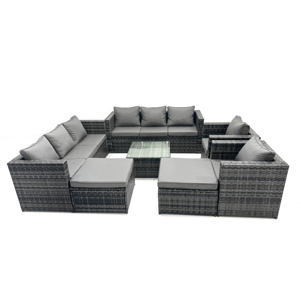 Fimous 10 Seater Patio Lounge Sofa Set With 2 Big Footstool