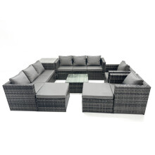 Fimous 10 Seater Patio Lounge Sofa Set with Side Table 2 Big Footstool