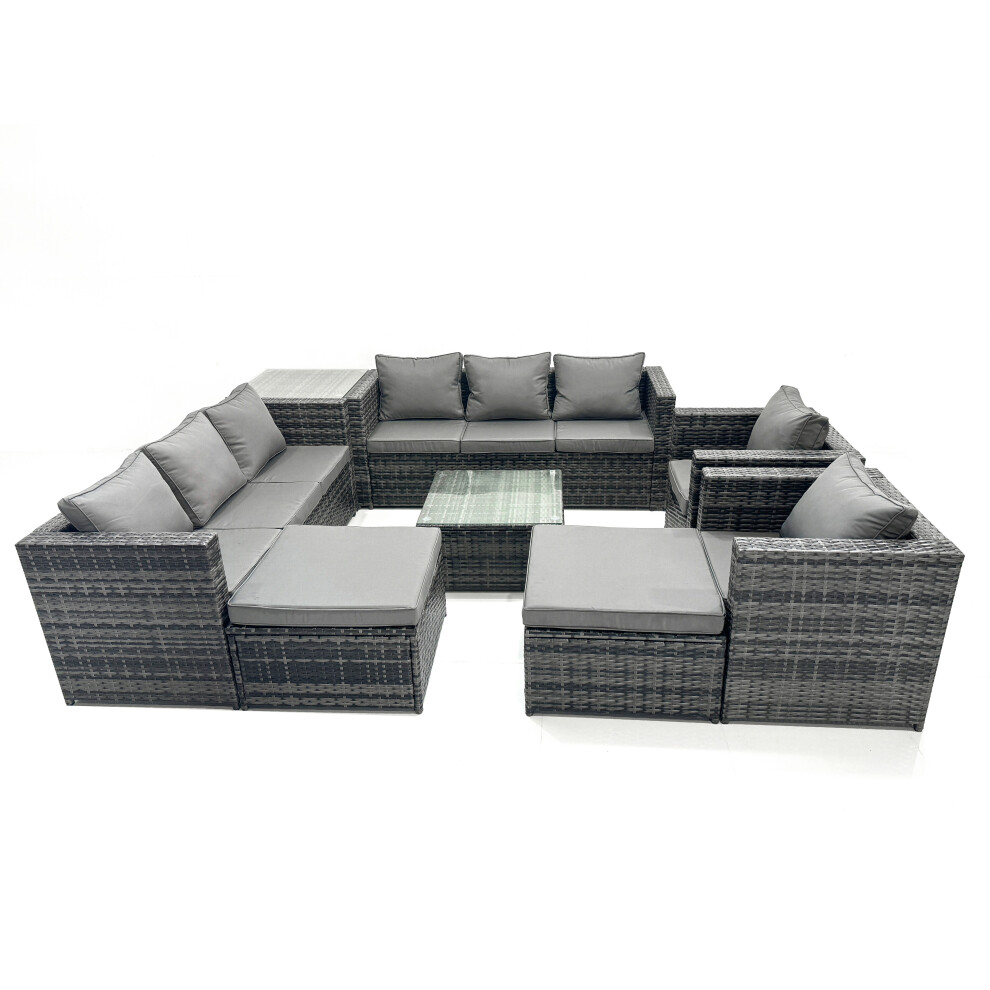 Fimous 10 Seater Patio Lounge Sofa Set with Side Table 2 Big Footstool-image-OPC-PHRGWF9-NEW