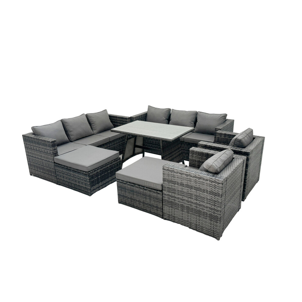 Fimous Rattan Dining Table Sofa Set With 2 Big Footstools Outdoor 10 Seat