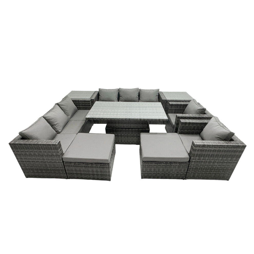 B&Q - Rattan Dining Table Sofa Set With 2 Side Tables 2 Armchair 2 Stools Outdoor 10 Seat Garden Furniture Set Dark Grey Mixed - Image 2