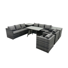 Fimous Rattan Dining Table Sofa Set with 2 Side Tables Outdoor 8 Seat