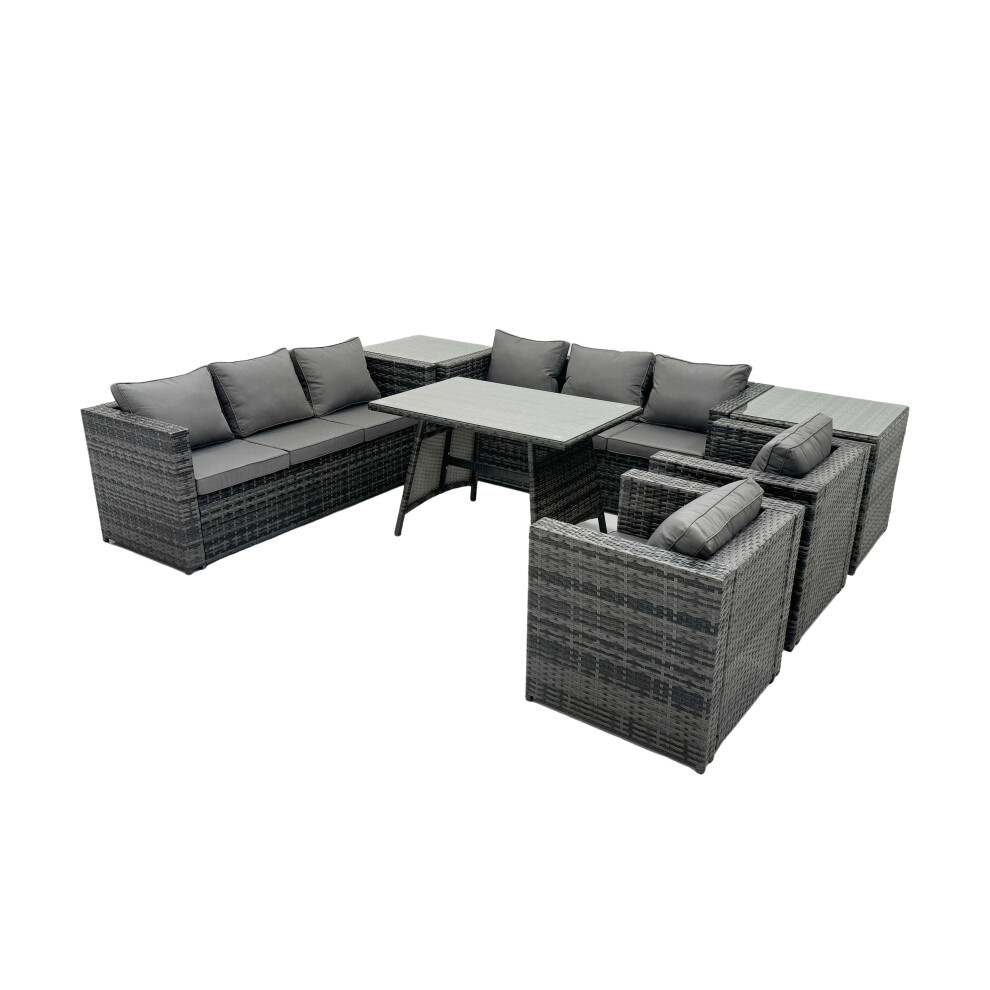 Fimous Unisex Dark Grey Rattan Dining Table Sofa Set With Side Tables Outdoor 8 Seat In Size 2 - Image 2