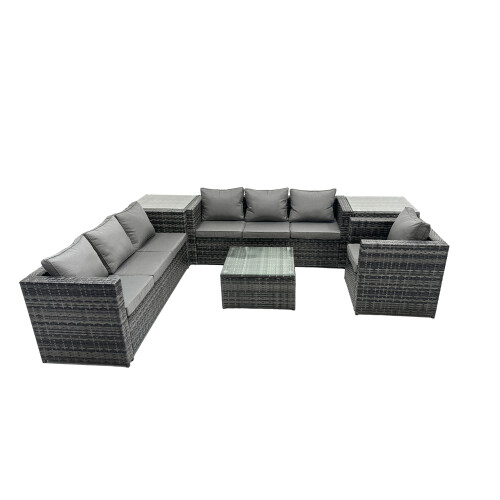 Fimous Fimous 7 Seater Patio Lounge Sofa Set with Side Table Dark Grey