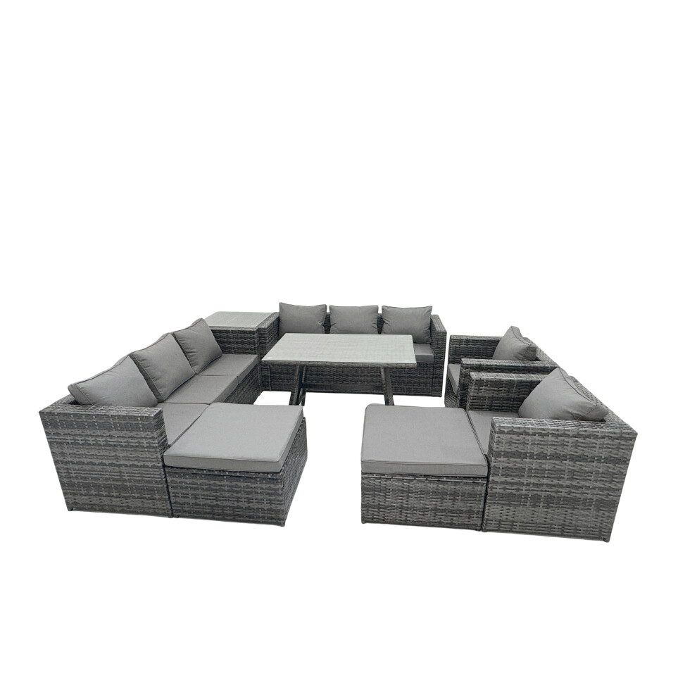 Fimous Rattan Dining Table Sofa Set With Side Table 2 Big Footstools 10 Seat