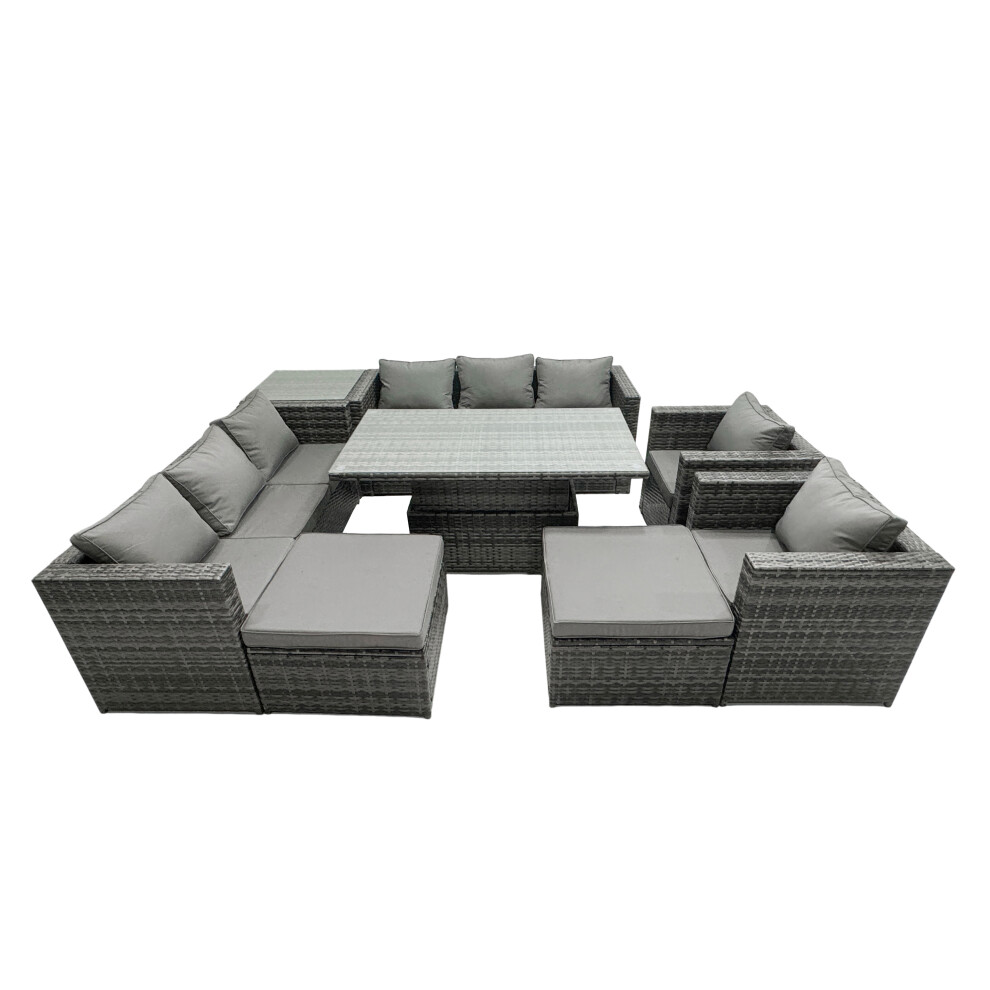 Fimous Unisex Dark Grey Rattan Dining Table Sofa Set With Side Table Stools Outdoor 10 Seat In Size 2 - Image 2