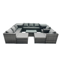 Fimous 10-seater Patio Coffee Table Sofa Set with 2 Big Stools 2 Side Tables