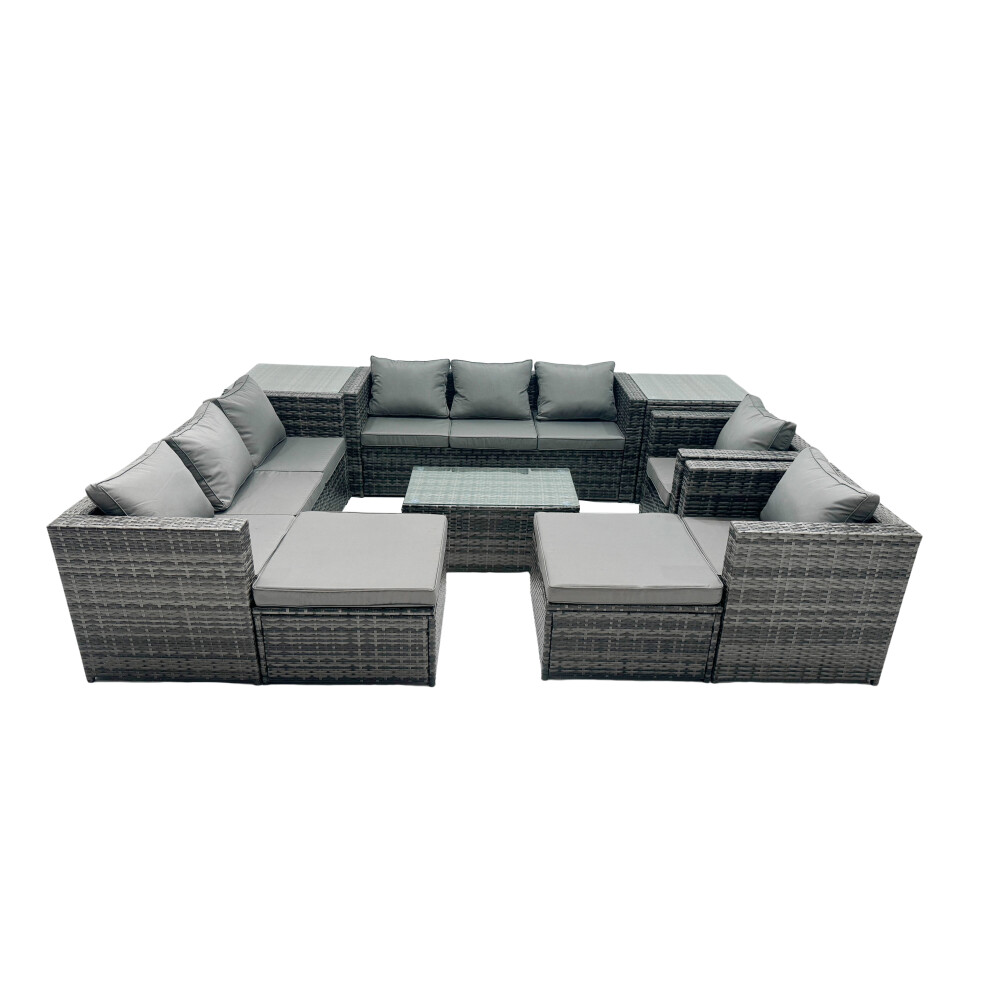 Fimous 10-seater Patio Coffee Table Sofa Set with 2 Big Stools 2 Side Tables-image-OPC-PHRGWFH-NEW