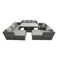 Fimous Rattan Dining Table Sofa Set with 2Stools Outdoor 10 Seat