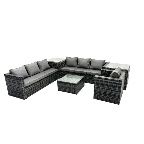 Fimous Fimous 7 Seater Patio Lounge Sofa Set with Side Table Dark Grey 1