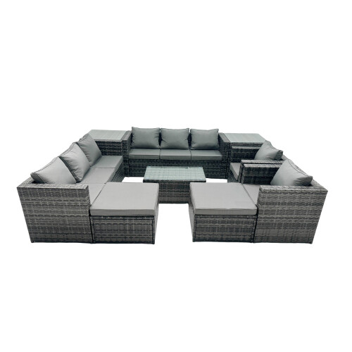 Fimous Fimous 10-seater Patio Coffee Table Sofa Set with 2 Big Stools 2 Side Tables 1