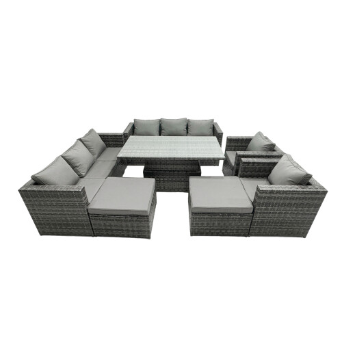 Fimous Fimous Rattan Dining Table Sofa Set with 2Stools Outdoor 10 Seat 1