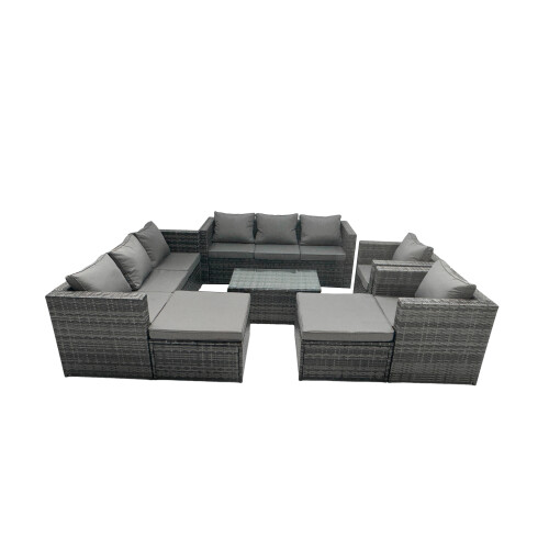 Fimous Fimous 10-seater Patio Coffee Table Sofa Set with 2 Big Stools 1