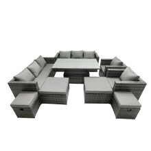 Fimous Rattan Dining Table Sofa Set with 4 Stools Outdoor 12 Seat