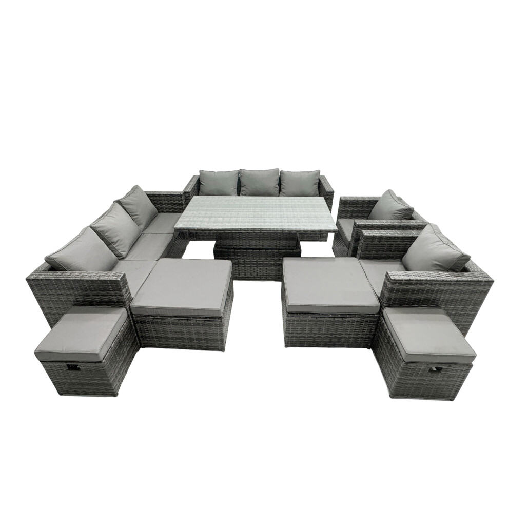 Fimous Rattan Dining Table Sofa Set With 4 Stools Outdoor 12 Seat