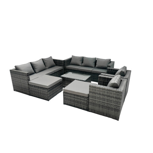 Fimous Fimous 10-seater Patio Coffee Table Sofa Set with 2 Big Stools