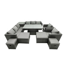 Fimous Rattan Dining Table Sofa Set with Side Table 4 Stools Outdoor 12 Seat