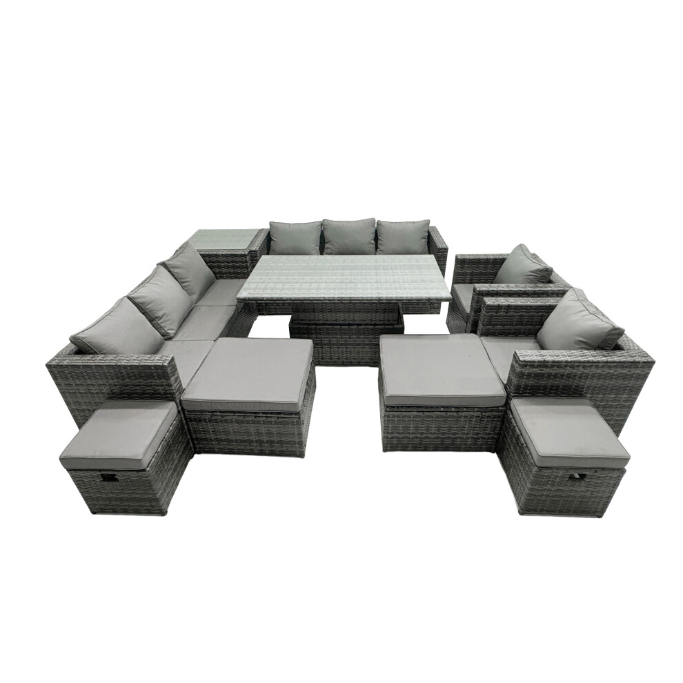 Fimous Rattan Dining Table Sofa Set With Side Table 4 Stools Outdoor 12 Seat