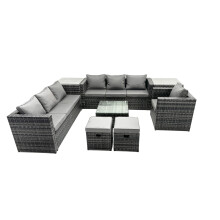 Fimous 9-seater Patio Coffee Table Sofa Set with 2 Side Tables 2 Small Stools