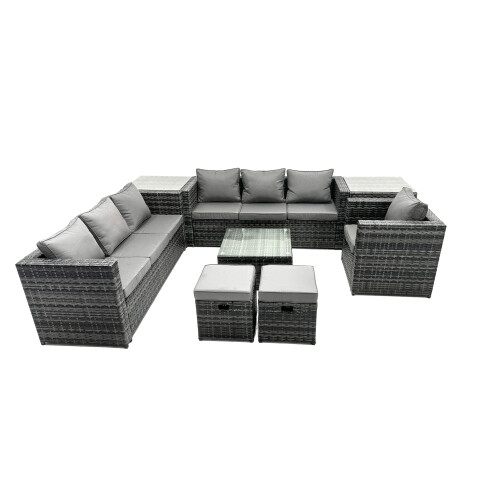 Fimous Fimous 9-seater Patio Coffee Table Sofa Set with 2 Side Tables 2 Small Stools