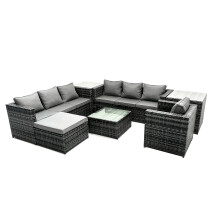 Fimous 8-seater Patio Coffee Table Sofa Set with 2 Side Tables Big Stool