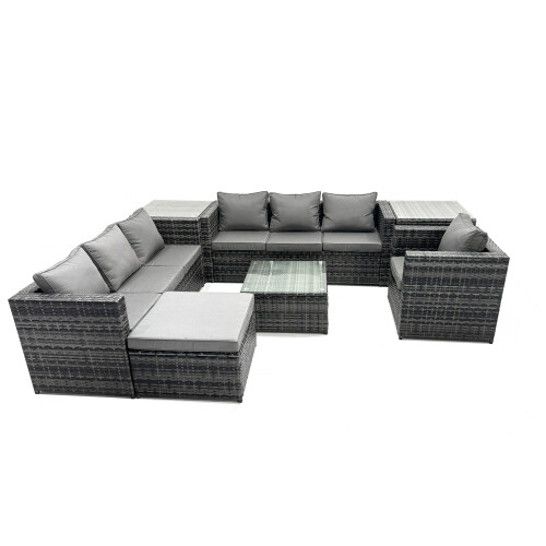Fimous Fimous 8-seater Patio Coffee Table Sofa Set with 2 Side Tables Big Stool 1