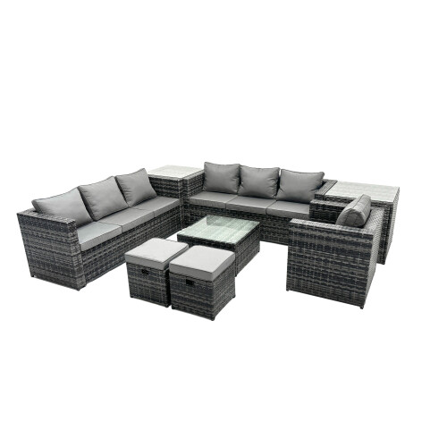 Fimous Fimous 9-seater Patio Coffee Table Sofa Set with 2 Side Tables 2 Small Stools 1