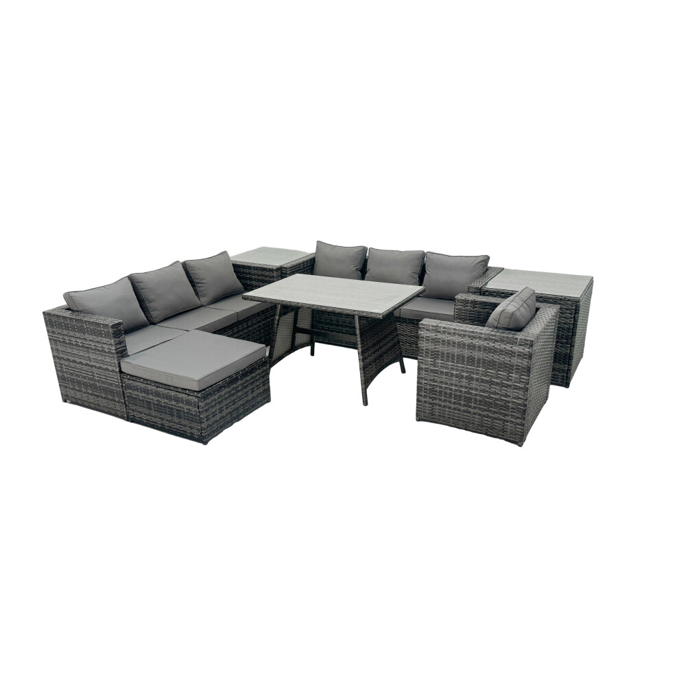 Fimous Rattan Dining Table Sofa Set With 2 Side Table Big Footstool Outdoor
