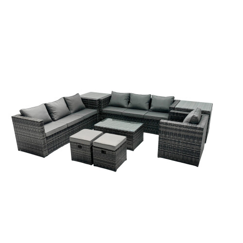 Fimous Fimous 9-seater Patio Coffee Table Sofa Set with 2 Small Stools 2 Side Tables