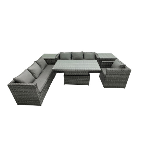 Fimous Fimous Rattan Dining Table Sofa Set with 2 Side Table Outdoor 7 Seat 1