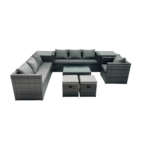 Fimous Fimous 9-seater Patio Coffee Table Sofa Set with 2 Small Stools 2 Side Tables 1