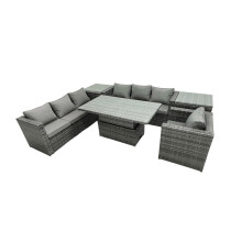Fimous Rattan Dining Table Sofa Set with 2 Side Table Outdoor 7 Seat