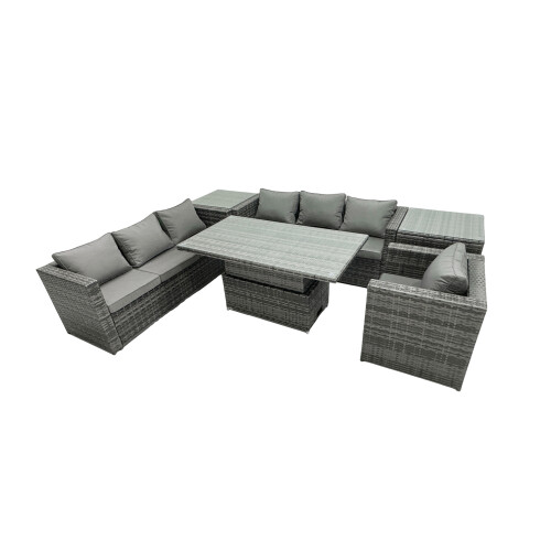 Fimous Fimous Rattan Dining Table Sofa Set with 2 Side Table Outdoor 7 Seat