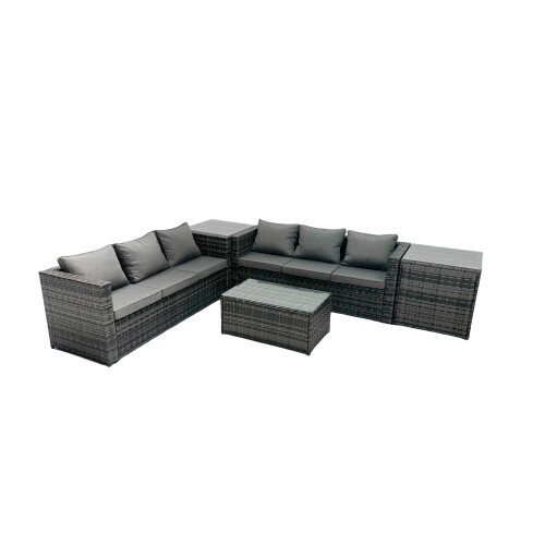 Fimous Fimous 6-seater Patio Coffee Table Sofa Set with 2 Side Tables 1