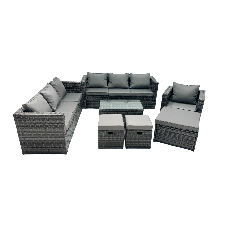 B&Q - Rattan Garden Furniture Dining Set 10-Seater Patio Coffee Table Sofa Set With 3 Stools Dark Grey Mixed - Image 3